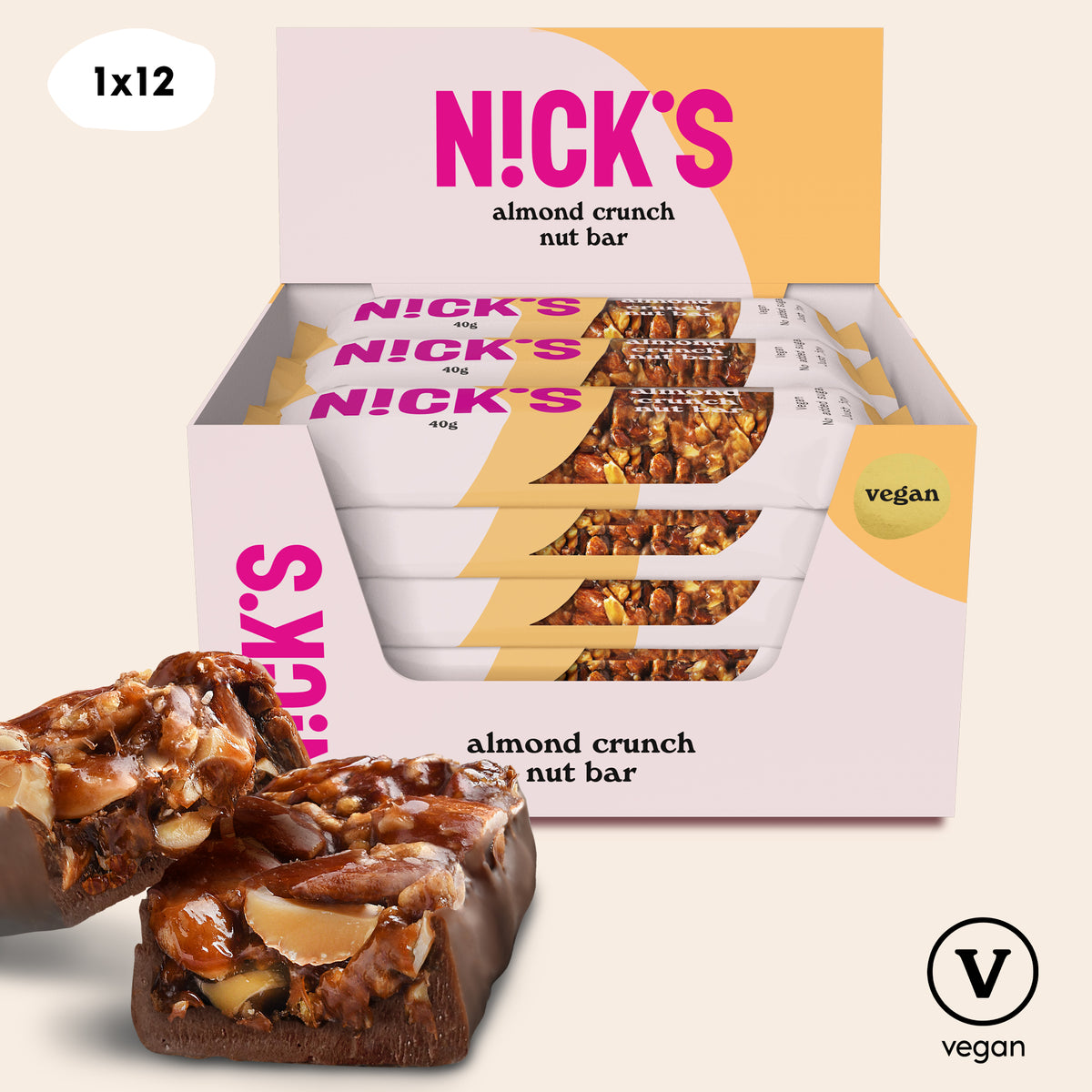 Nut bar Almond crunch 12 x 40g NICK'S EU